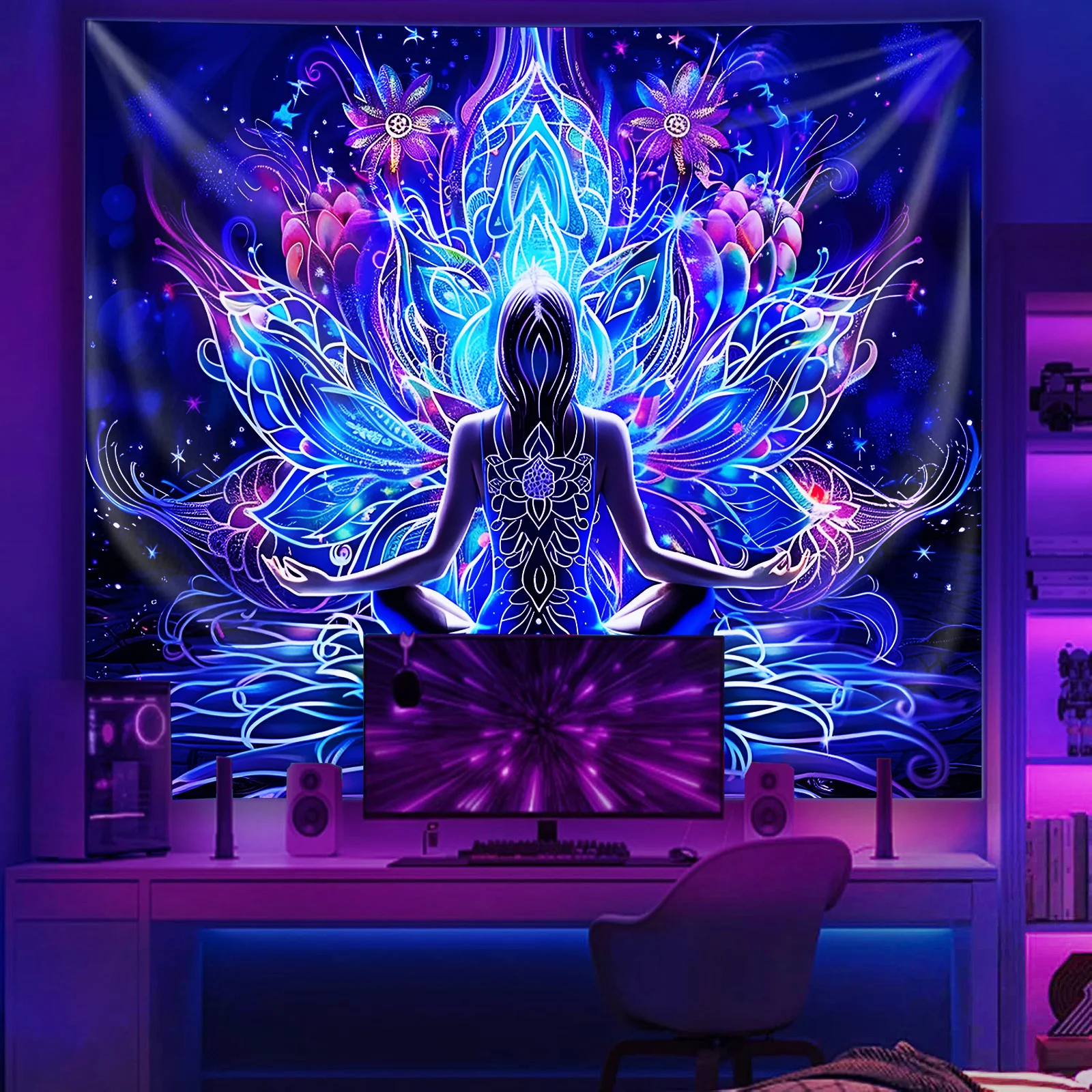 VIKAMA Meditation Damen Kunst Wandteppich Blumen Wohnzimmer Schlafzimmer Sofa Hintergrund Wanddekoration Yoga Zimmer Zimmer Dekor