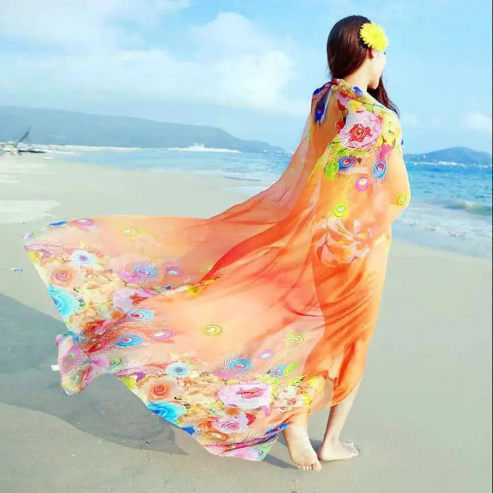 Chiffon Gauze Scarf Vibrant Color Sun Shawl Oversized Beach Towel Swimwear Tops Dresses Extra Large Cover Up 시폰 스카프