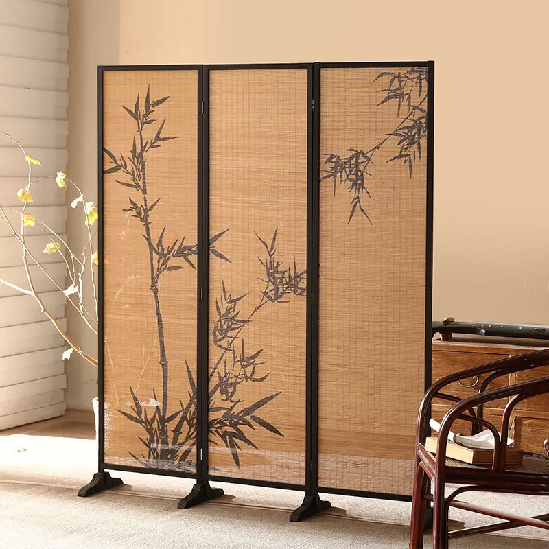 New Chinese screen bamboo pattern tea house partition bamboo weaving living room enclosure small apartment balcony