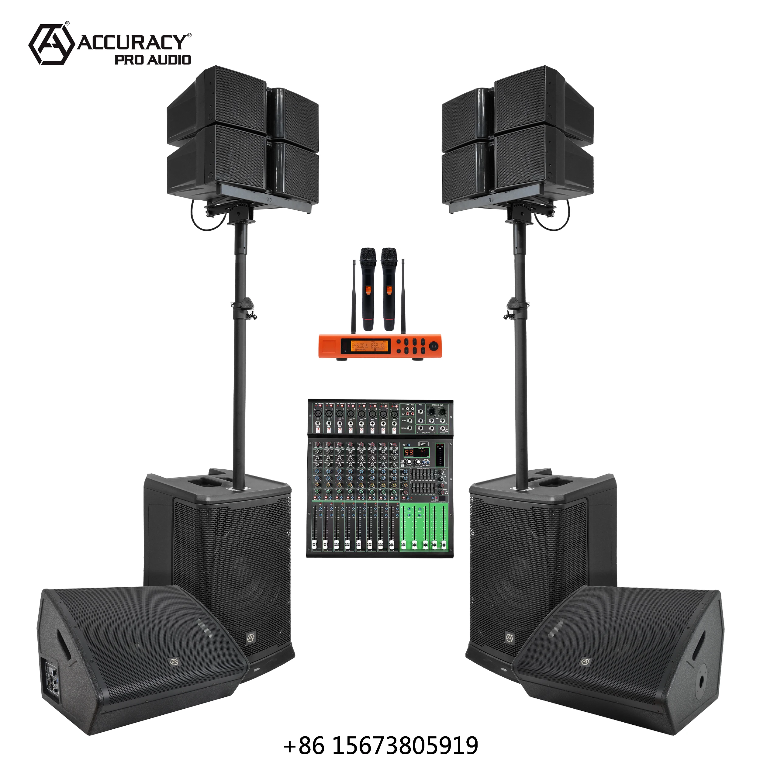 Sistema de Sonido Profesional para Exteriores Accuracy Pro Audio LAP412-COMBO, Altavoces Line Array de 1000W, Sistema PA, Mezclador Activo para DJ
