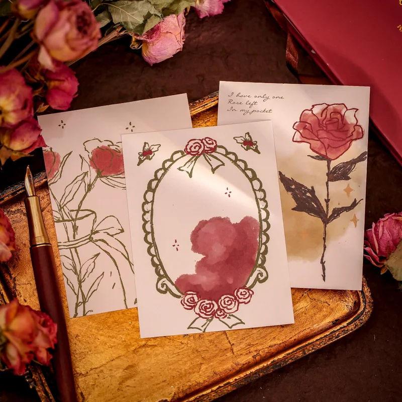 60PCS Rose Universe Memo Pad Fresh Romantic Art Message Notes Decorative Lable Retro basics simple INS Message Material Paper