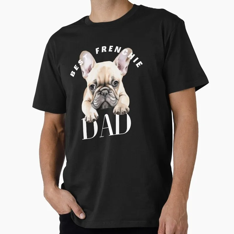 Best Frenchie Dad French Bulldog Print Graphic T-shirt Unisex Cotton Short Sleeve Tee Funny Gift for Dog Lovers & Pet Owner