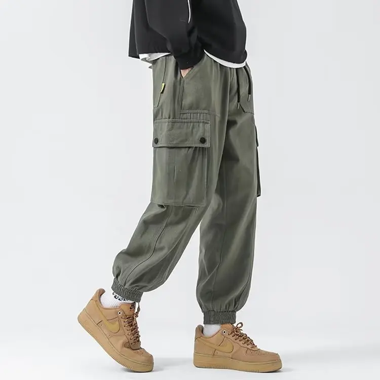 

Весенне-осенние тяжелые повседневные брюки из чистого хлопка, прямые брюки для спецодежды, мужские тактические свободные рабочие брюки с манжетами