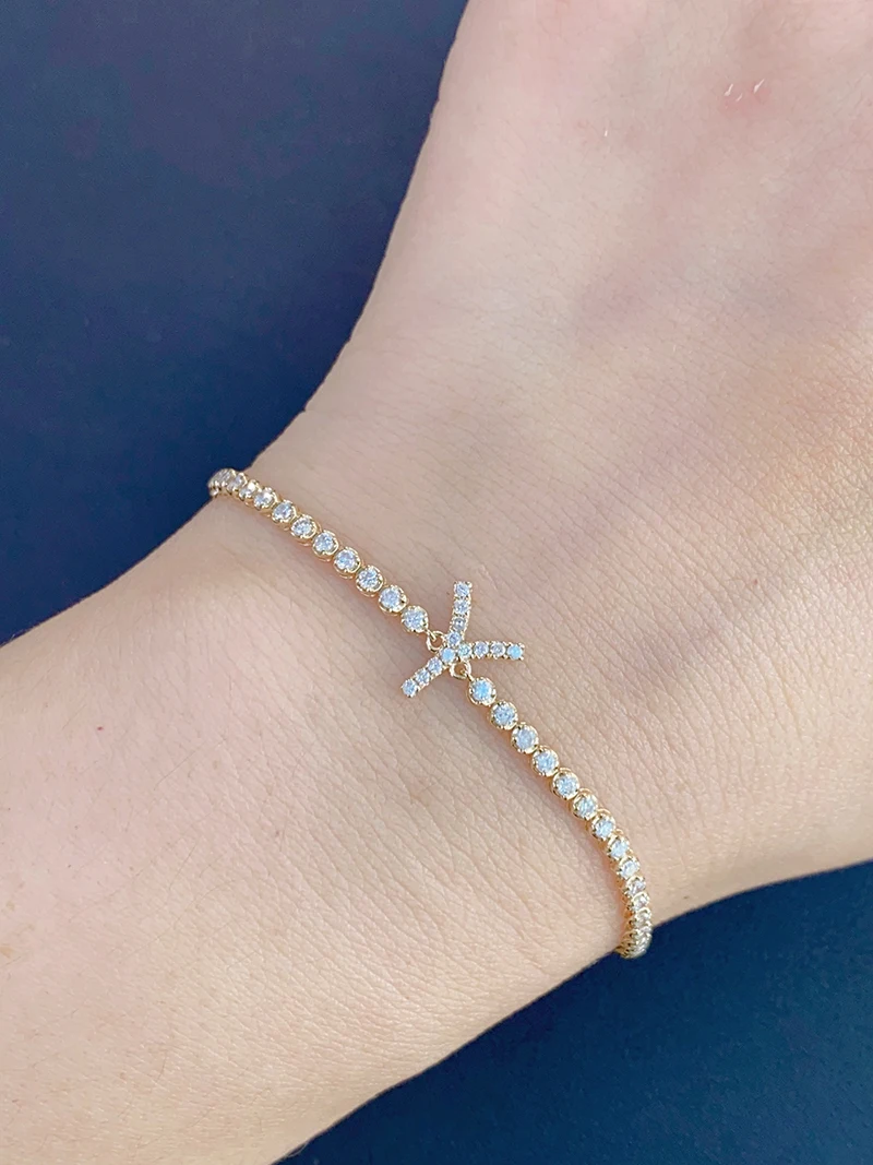 LUOWEND 100% 18K White/Yellow/Rose Gold Bracelet Women Luxury Letter Shape 1.10carat Real Natural Diamond Bracelet Fine Jewelry - view 5