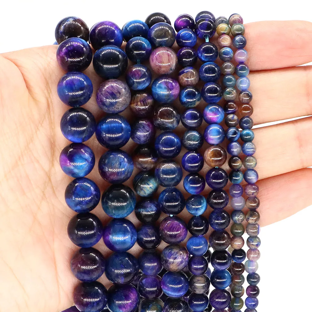 4/6/8/10mm Sky Colors Tiger Eye Stones Natural Reiki Healing Crystal Round Loose Gems Accessories for Making Jewelry Handicrafts