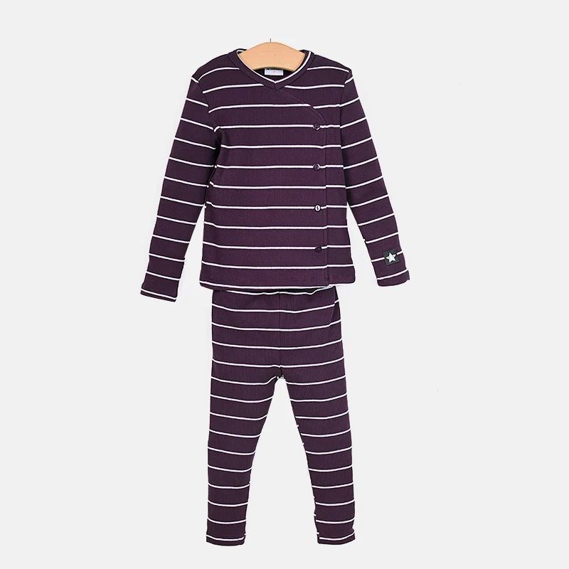 AA-Gestreifte Pyjamas für Kinder Jungen und Mädchen Zweiteiliges Set und Baby-Strampler Langarm Herbst/Winter Gerippte Baumwollkleidung – Detail 9