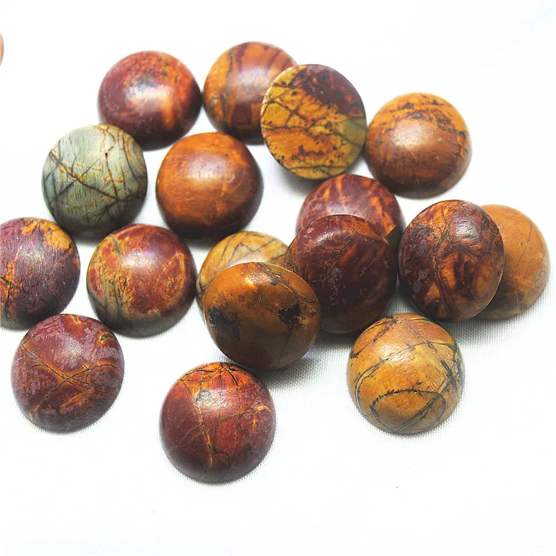 10PCS NATURAL PICASO CABOCHONS BROWN JASPER CABS SIZE 20MM ROUND SHAPE NO HOLE DIY JEWELRY FINDINGS BEST FINDING PARTS