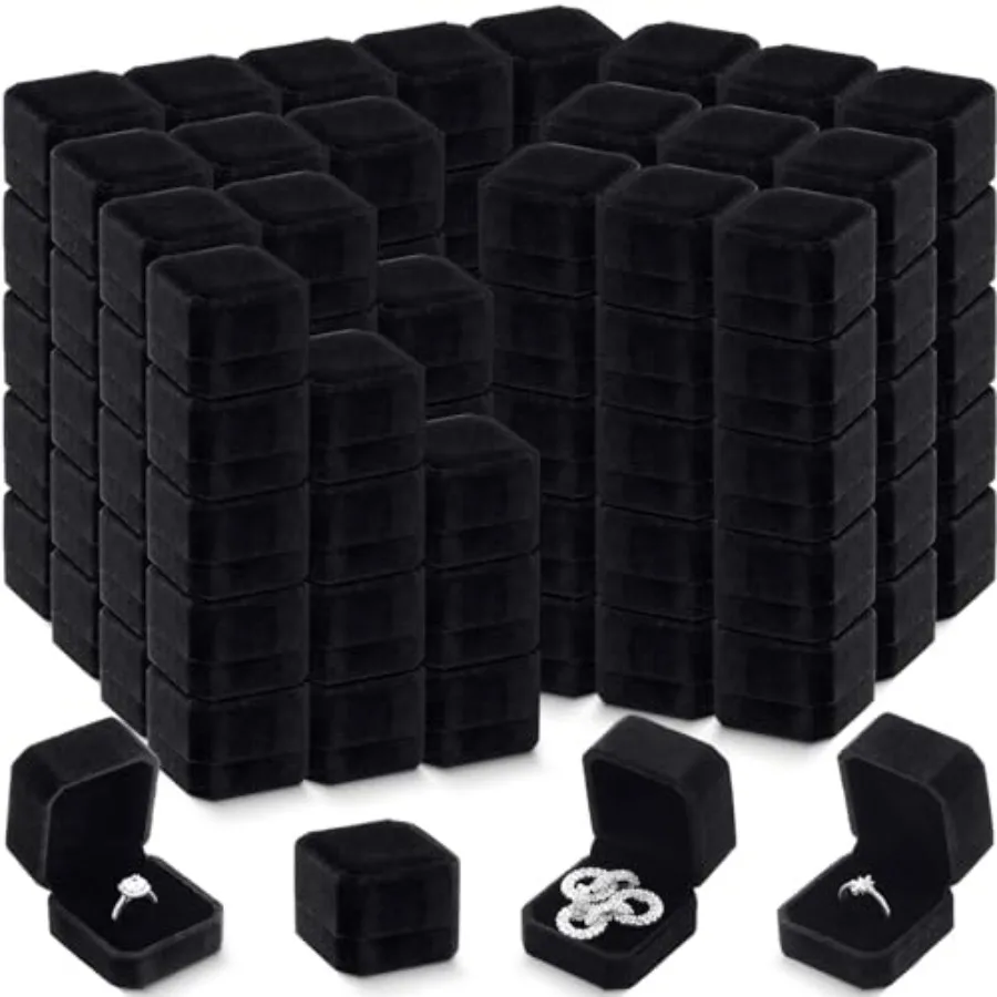 

180 Pcs Black Velvet Ring Boxes Bulk with Lined Earring Jewelry Gift Box Case for Wedding 2.13 x 2.01 x 1.54 Inches