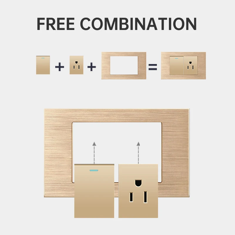 US/Thai Standard Outlet Wall Switch Brushed panel Multifunctional Power USB Type-c Socket  Combination 118mm*72mm Switch