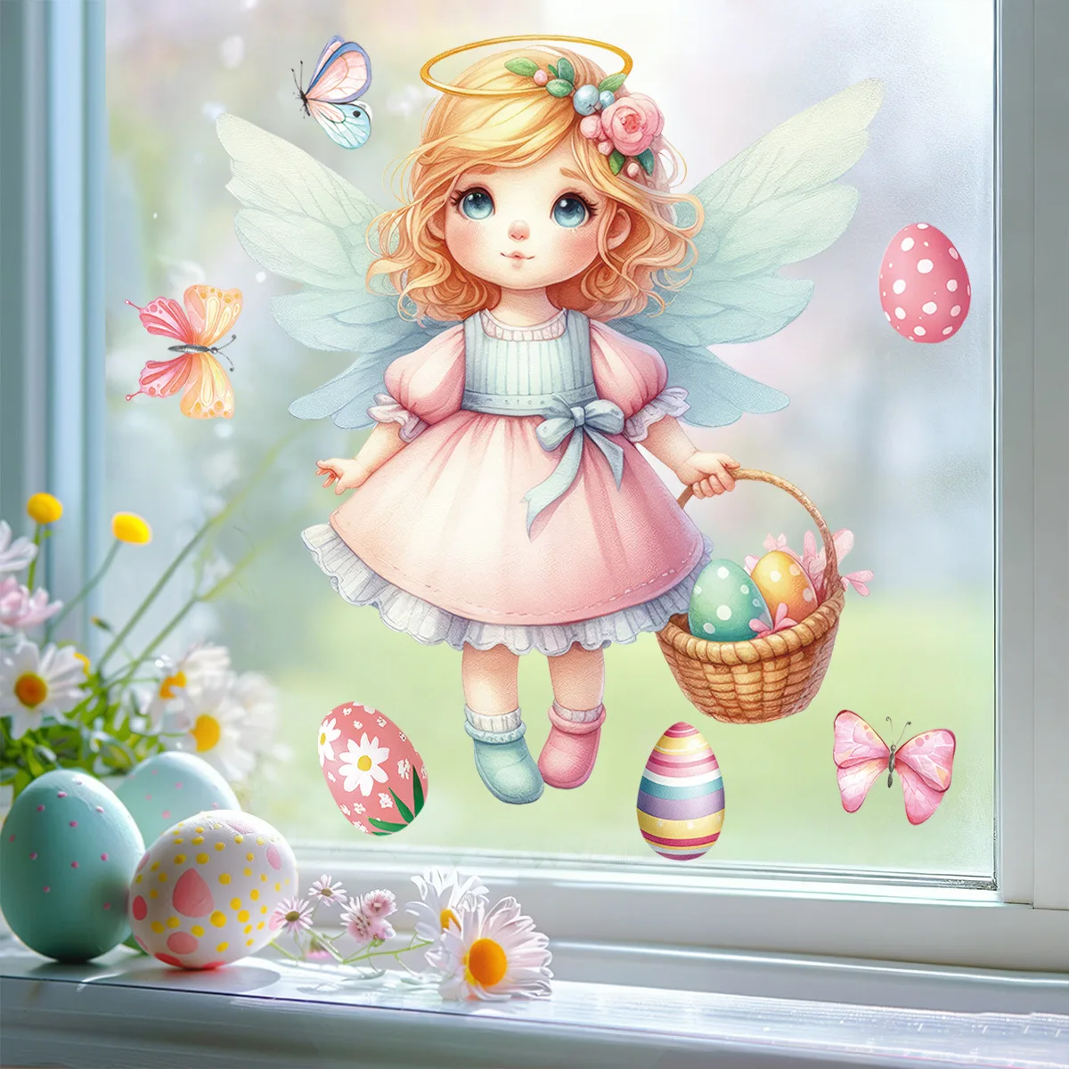 Pasen Nieuw product Elektrostatische patch Schattig konijn Kleurrijke eierstickers Glazen raamstickers Kinderkamerdecoratie
