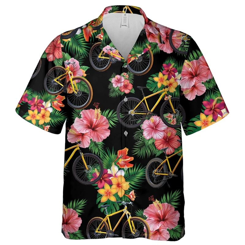 Fiets Fietstocht Grafische Shirts Voor Heren Casual Hawaiiaanse Vakantie Strandshirt Fiets Revers Blouse Unisex Top Met Korte Mouwen