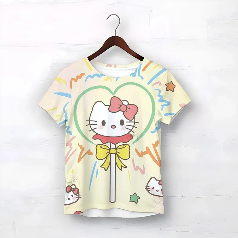 مرحبا كيتي وصديق الكرتون المطبوعة تي شيرت الصيف ملابس الأطفال س الرقبة 2 إلى 8 سنوات الاطفال الحيوان الفتيان قصيرة الأكمام بلايز