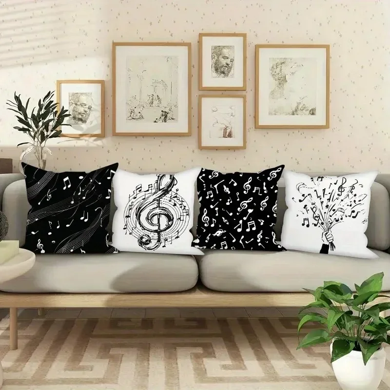 Home Decor Music Notes Pattern Pillowcase Cushion Cover Sofa Bedroom Car Pillow Cover