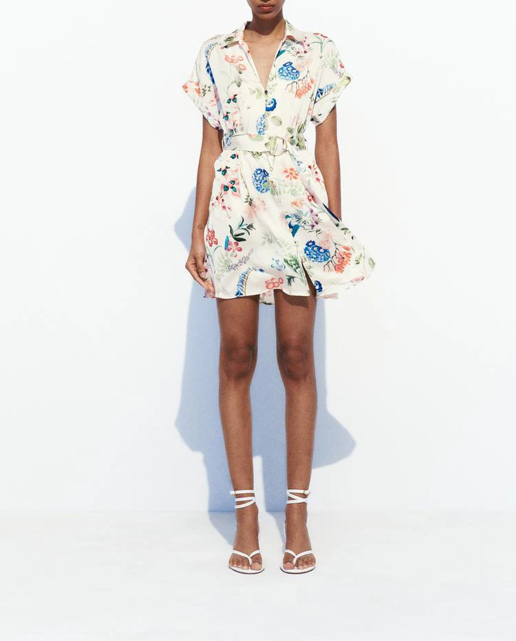 ชุดเดรสผ้าซาตินไหมพิมพ์ลายดอกไม้ คอวี ผูกเอว ทรงเอไลน์ ความยาวปานกลาง สไตล์แฟชั่นสำหรับผู้หญิง คอลเลคชั่นใหม่ล่าสุดจาก Dr Ele สำหรับฤดูใบไม้ผลิ