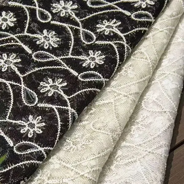 

Multicolor 3D sparkling floral cord embroidery mesh lace fabric for women's clothing and stage costume designers,by meter