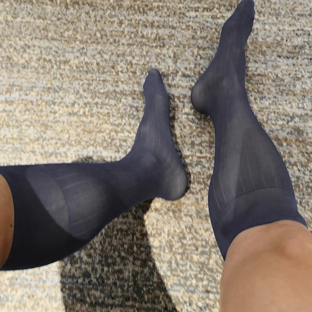 

1 пара классических носков-трубочек, мужские прозрачные чулки в полоску, ультратонкие эротические официальные носки, мужские сексуальные прозрачные носки, деловые носки