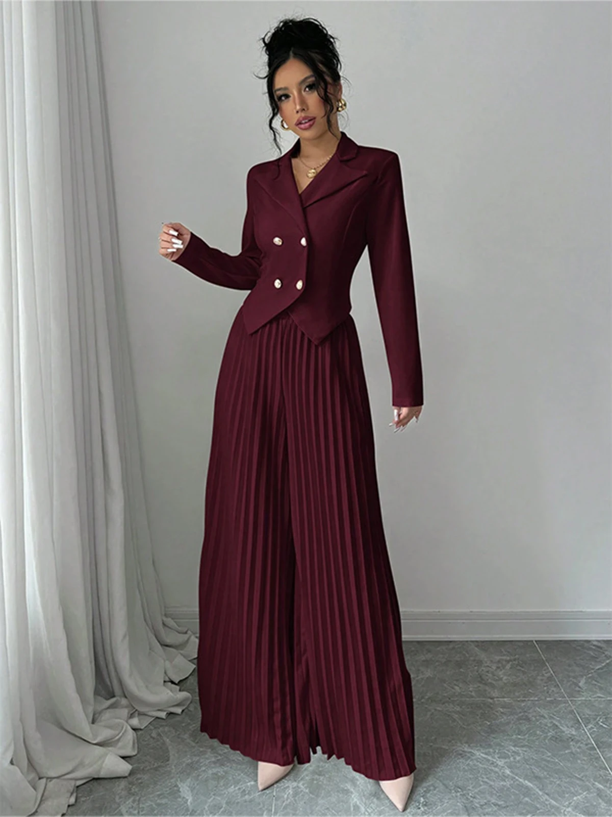 Allingentle Fold Skirt SuitWomen's 2 Piece Suit Set Party Outfits Elegant Dress Pantsuit Set Customize