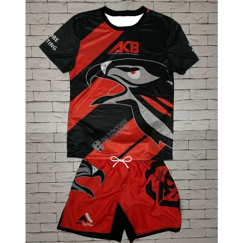 

2026 Falcon-themed Y2K Red/Black/White Color Scheme Tracksuit: Durable Short-Sleeve T-Shirt + Shorts Unisex Combat Training Suit