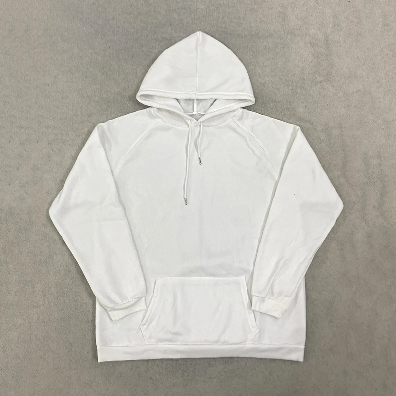 Plus Size Women Solid White Pullover Hoodie Long Sleeve Drawstring Sweatshirt Kangaroo Pocket Loose Casual Autumn Winter Hooded
