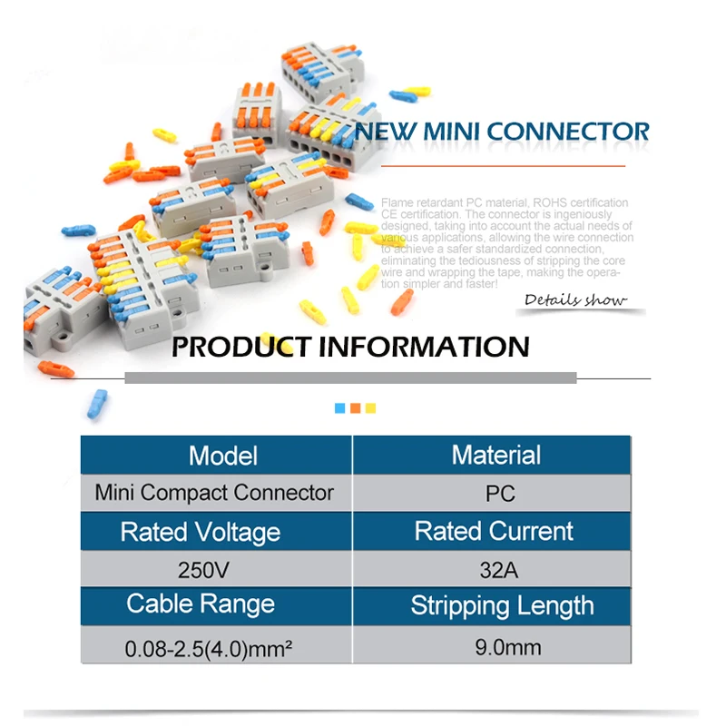 5/10PCS Mini Quick Compact Wire Connector 2/3 Pin Splicing Push-inTerminal Block 1 In Multiple Out With Fixing Hole 28-12AWG