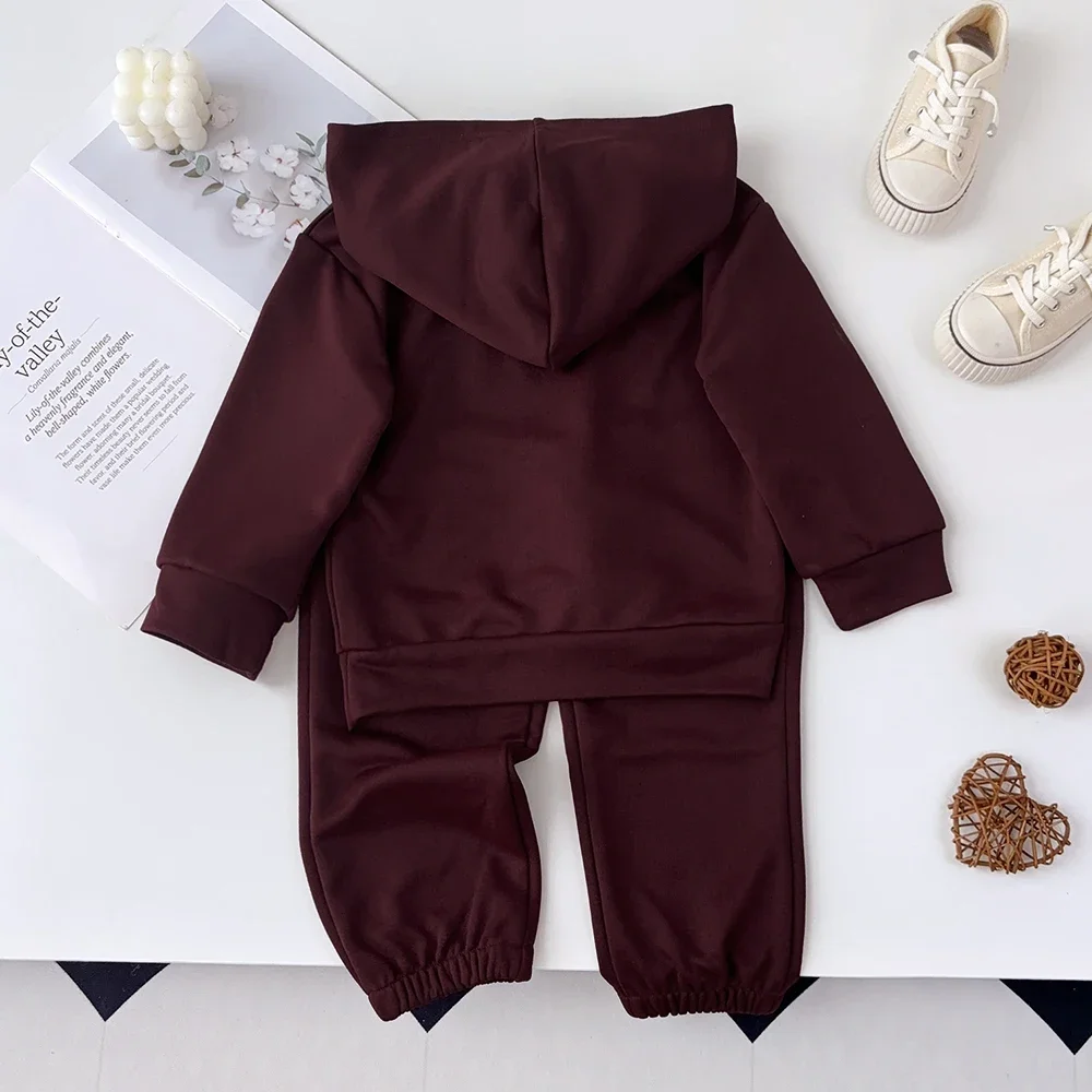 Bear Leader Autumn Solid Color Children's Fashion Hoodie Wine Red Digital Hooded Pullover+Pants Sets Girls' Daily Sportswear