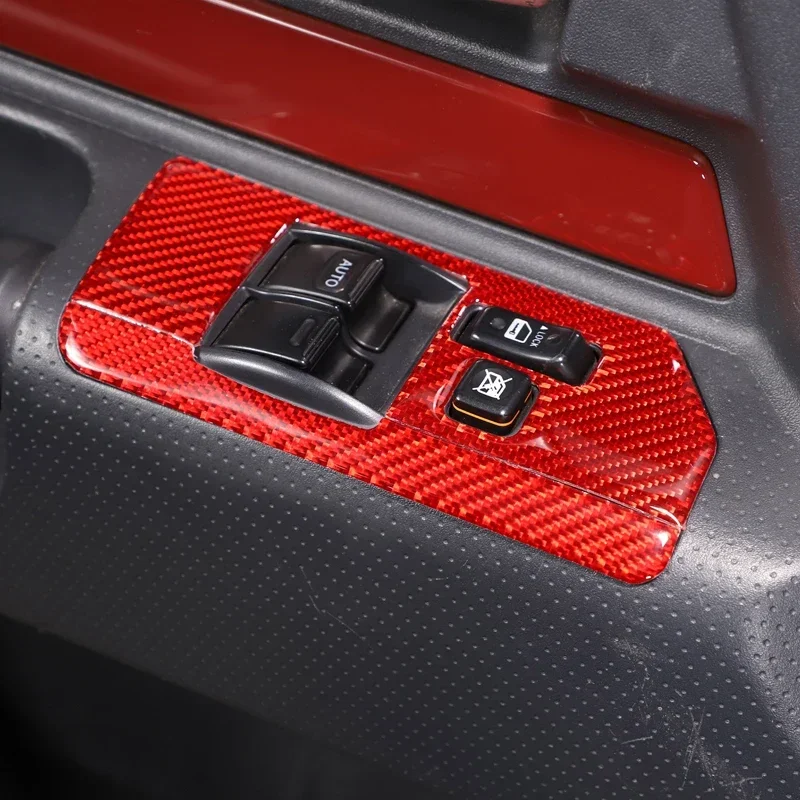 For Toyota FJ Cruiser 2007 - 2021 Glass Lift Button Decorative Frame Sticker Soft Carbon Fiber Interior Accessories 3 Pcs 2