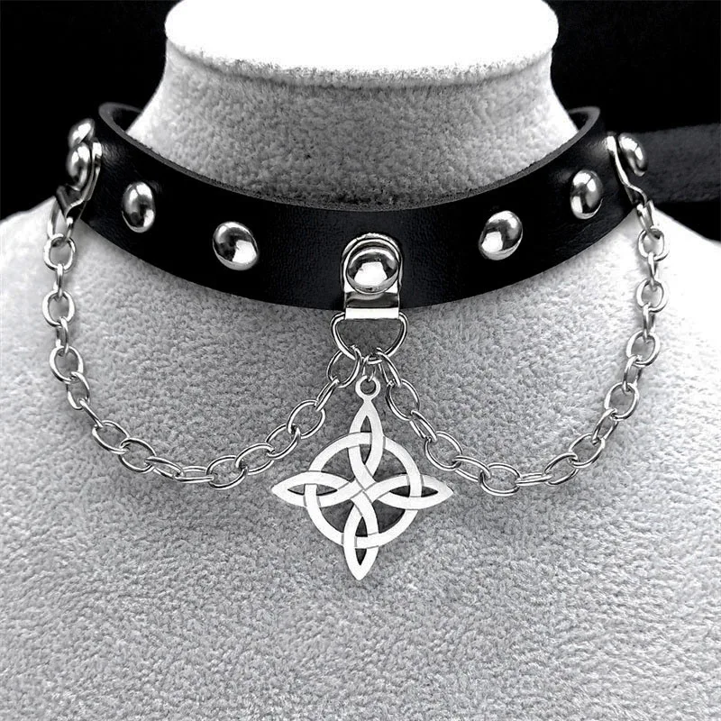 Harajuku Halsband Gothic Satan Inverted Cross Halskette Edelstahl PU Leder Cosplay Anime Halsketten Emo Goth Schmuck N8373 – Detail 13