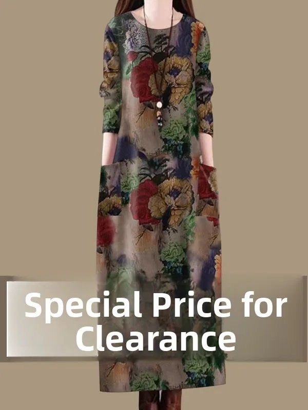 Ele floral impressão ket dr feminino primavera outono vintage solto redondo ne saia commute étnico sle midi a linha dr