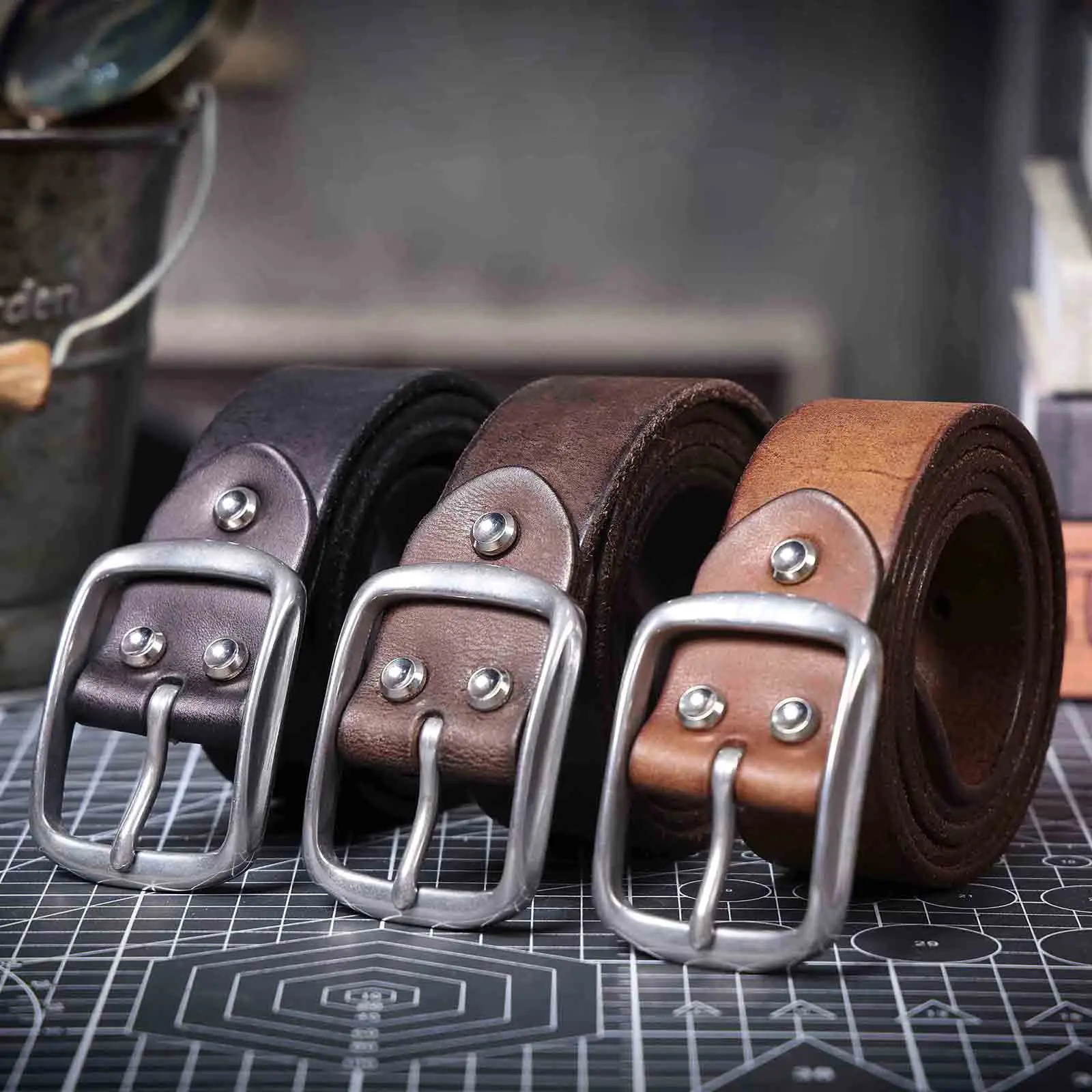 Vintage Echt leder Herren Rindsleder Gürtel Edelstahl Schnalle italienisches verdicktes Leder mit Geschenk box, ideale Wahl für Geschenk – Detail 10