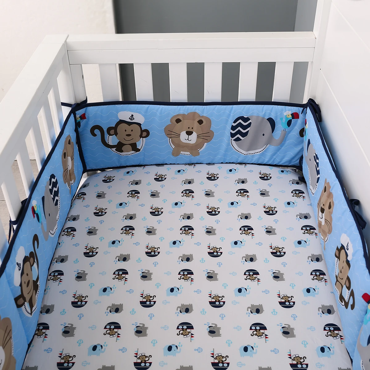 Tema náutico Conjuntos de cama Berço Berçário, Criança Bumpers na Folha Berço, Consolador Saia Berço, 4 Bumpers, 7Pcs