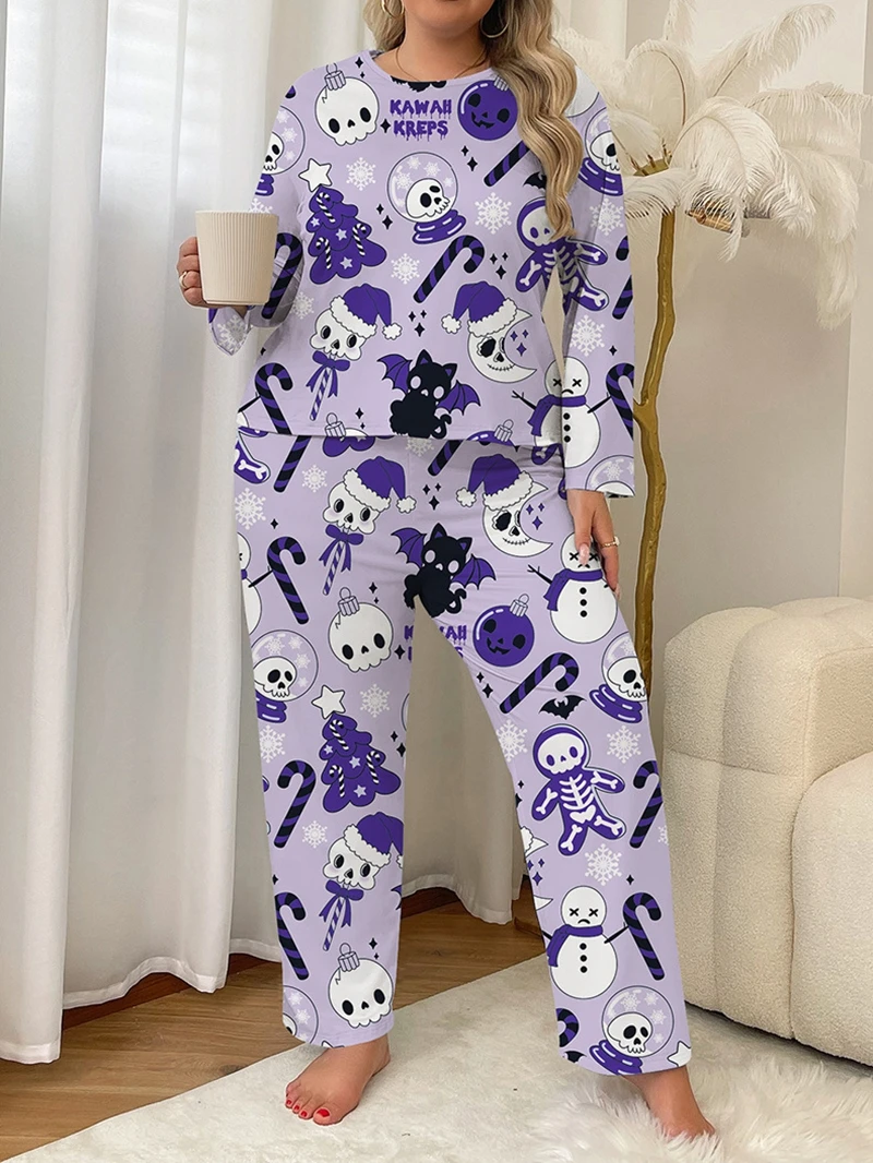 

Women's 2Pcs Halloween Set Long-Sleeve Top And Long Pants Skull Pumpkin Pattern XL-5XL Loose Relaxed Fit Autunm Sleepwear Pjs