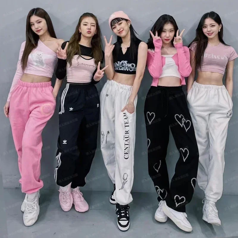 Korean ITZY Kpop Outfit Idol Women Jazz Dance Stage Wear Crop Top Festival Clothing Rave Concert Outfits Hip Hop Clothes