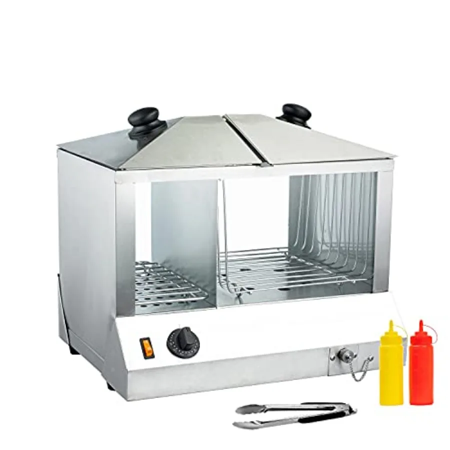 

Commercial Electric Hot Dog Machine with Bun Steamer for Food Display Warmer Portable Design Holds 100 Hot Dogs and 48 Buns Ide