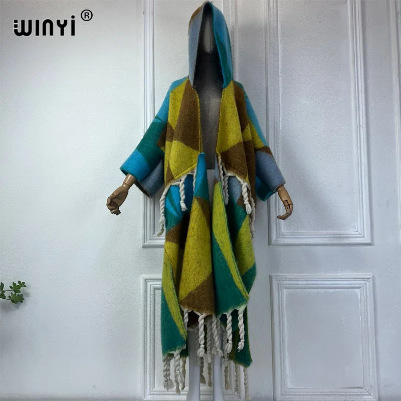 WINYI Winter coat outfits Women high quality 2024 dress Loose Thick Warm Female kaftan clock dress Hooded mop coat fashion Abaya