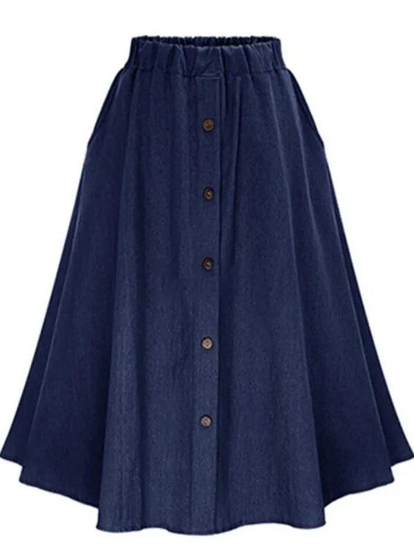 

Джинсовая юбка средней длины с эластичной резинкой на талии, силуэт трапециевидной формы Street Sle, однотонные модные юбки для женщин