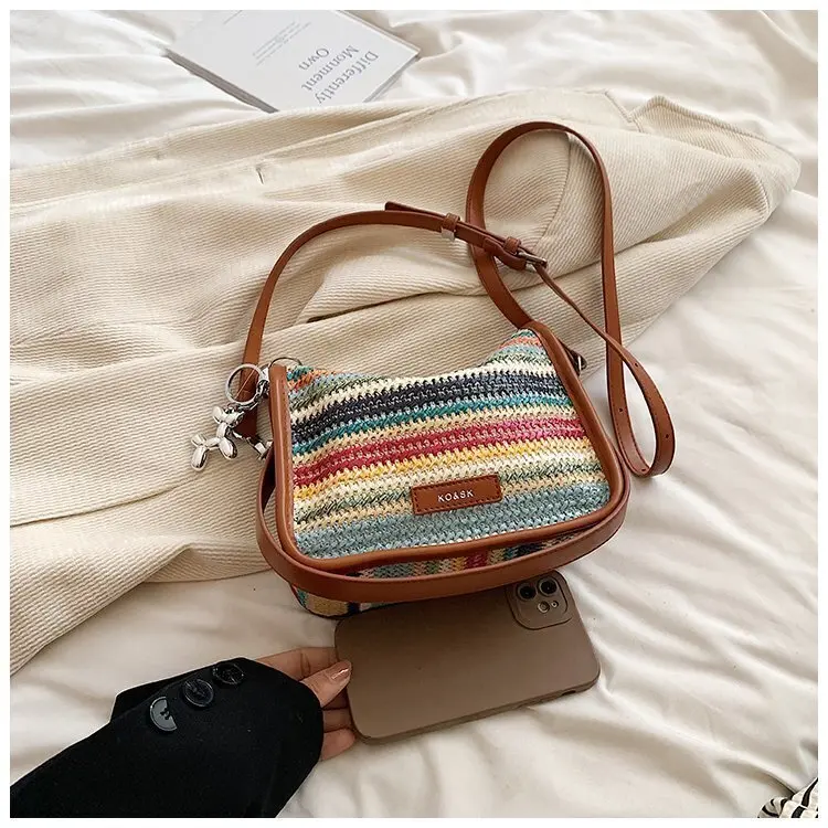 Shoulder Bag Women's Fresh Elegant Fashionable Handbags For Women Versatile Rainbow Stripe Exquisite And Trendy Crossbody Party