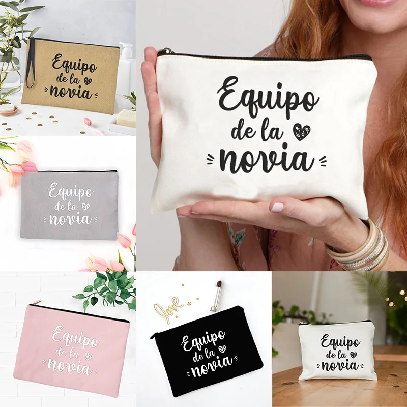 2023 La Novia Font Printing Canvas Linen Zipper Cosmetic Bag Skincare Storage Organizer Pencil for School Girl Express Your Love