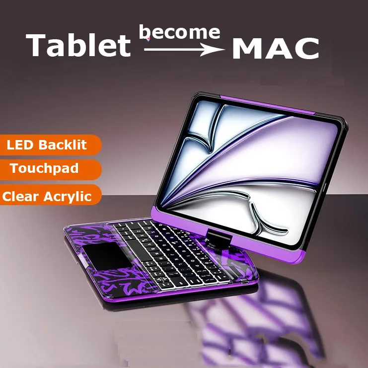Keyboard with Case for IPad Air 13 2025 11th 10th Gen 10.9 Air 7 6 5 4 Pro 11 10.2 10th 9th 8th 7th Clear Crystal Backlit Case
