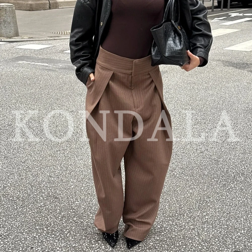 KONDALA 2026 Spring Summer Elegant Women Bloomers Pants Fashion High Waist Solid Casual Loose Ladies Zip Up Chic Pants