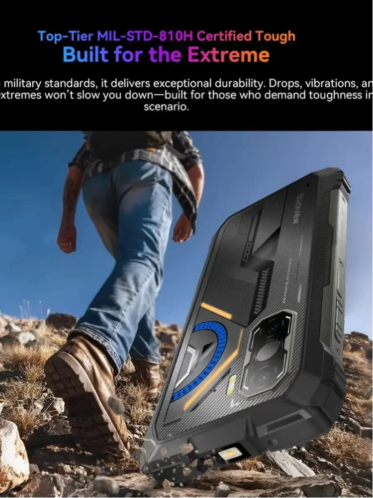 Blackview ROCK 3, robustes Smartphone, 6,78" 2,4K 120Hz Display, 32GB (8+24GB RAM erweiterbar) + 256GB ROM, MediaTek G100, 100MP Kamera, 10000mAh Akku, NFC, Android 16, IP68 wasserdichtes Mobiltelefon