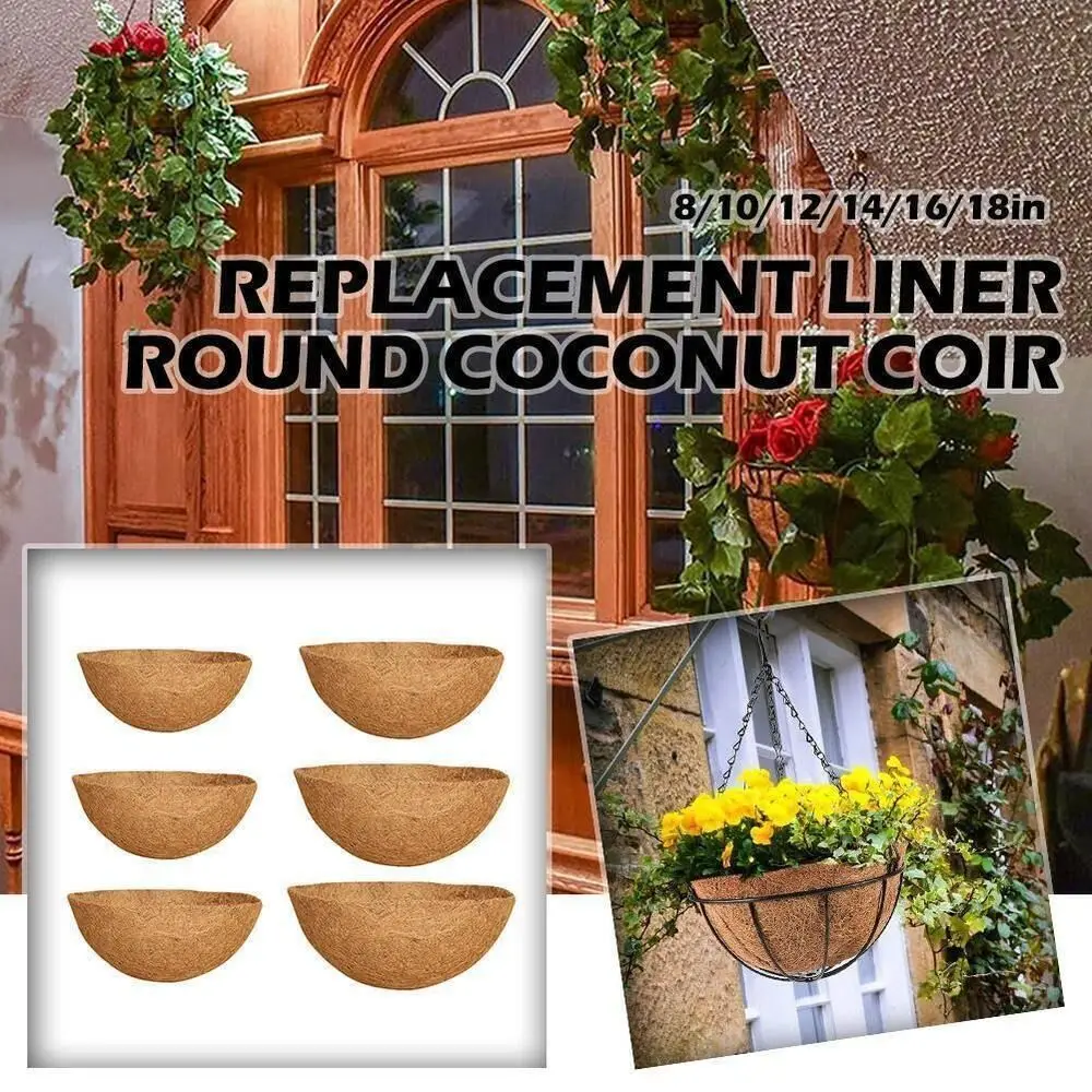 8/10/12/14/16/18/20/36 Inch Hanging Basket Liner Round/Semicircle 100% Natural Coco Coconut Liners Breathable