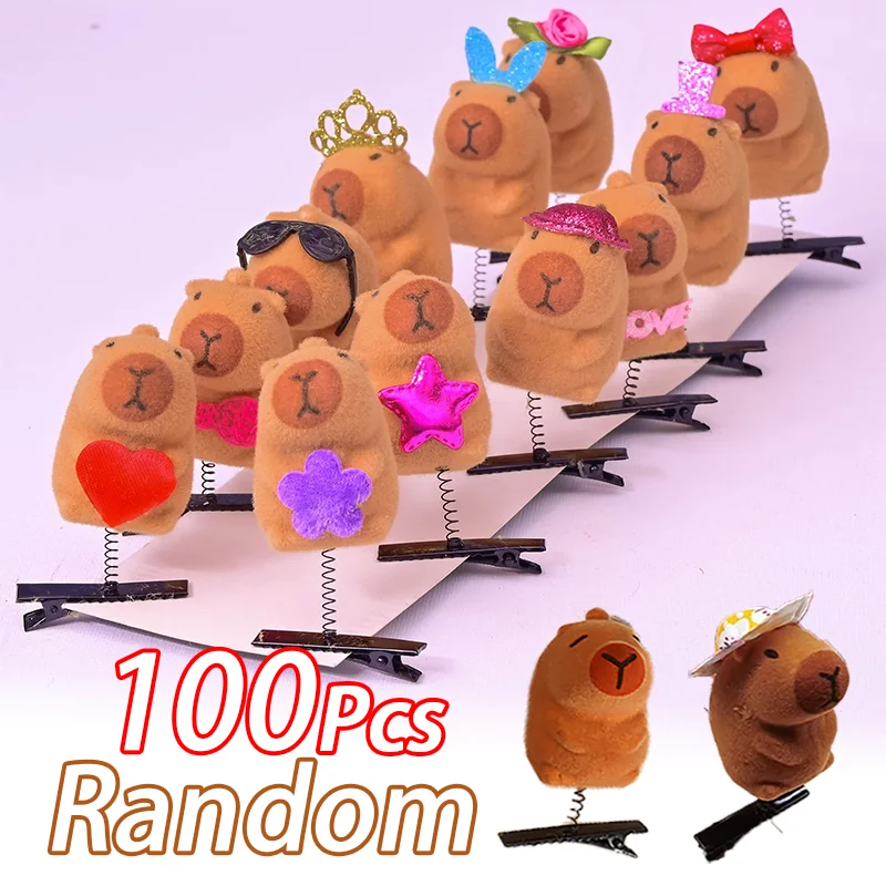 100 قطعة مشبك شعر Kawaii موضة الأطفال القوس ثلاثية الأبعاد كابيبارا الحيوان أفخم دبوس الشعر مضحك نمط منقار البط كليب غطاء الرأس الهدايا