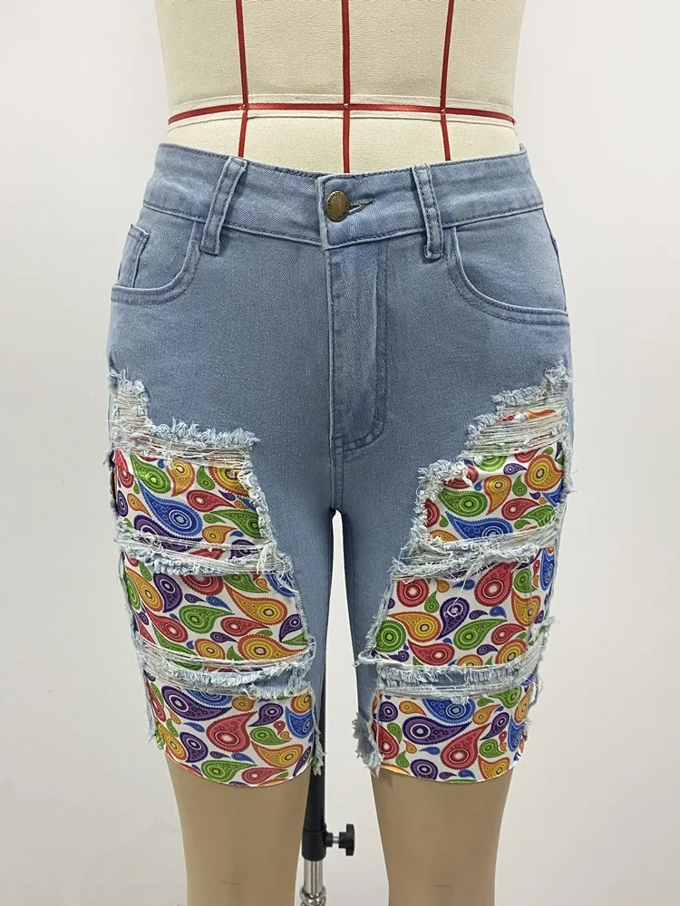 Y2k Streetwear Denim Shorts Women Harajuku Short Jeans High Waist Elastic Chic Hole Vintage Tassel Shorts Slim New