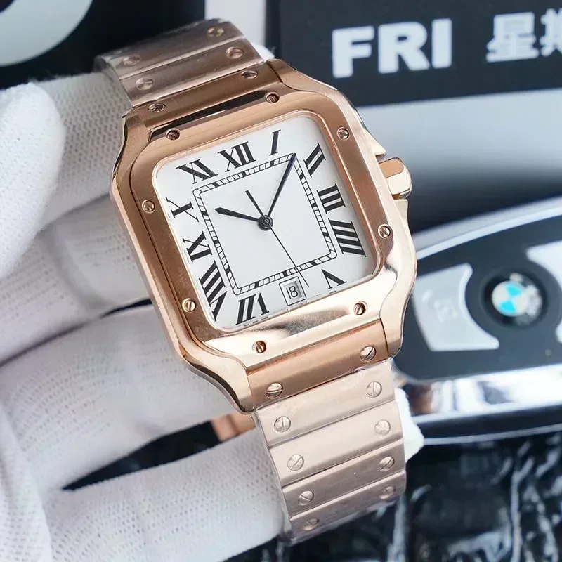 Luxury New Mens Womens Watch Automatic Mechanical Rose Gold Fashion Square Stainless Steel Casual Watches Black White Blue Rome