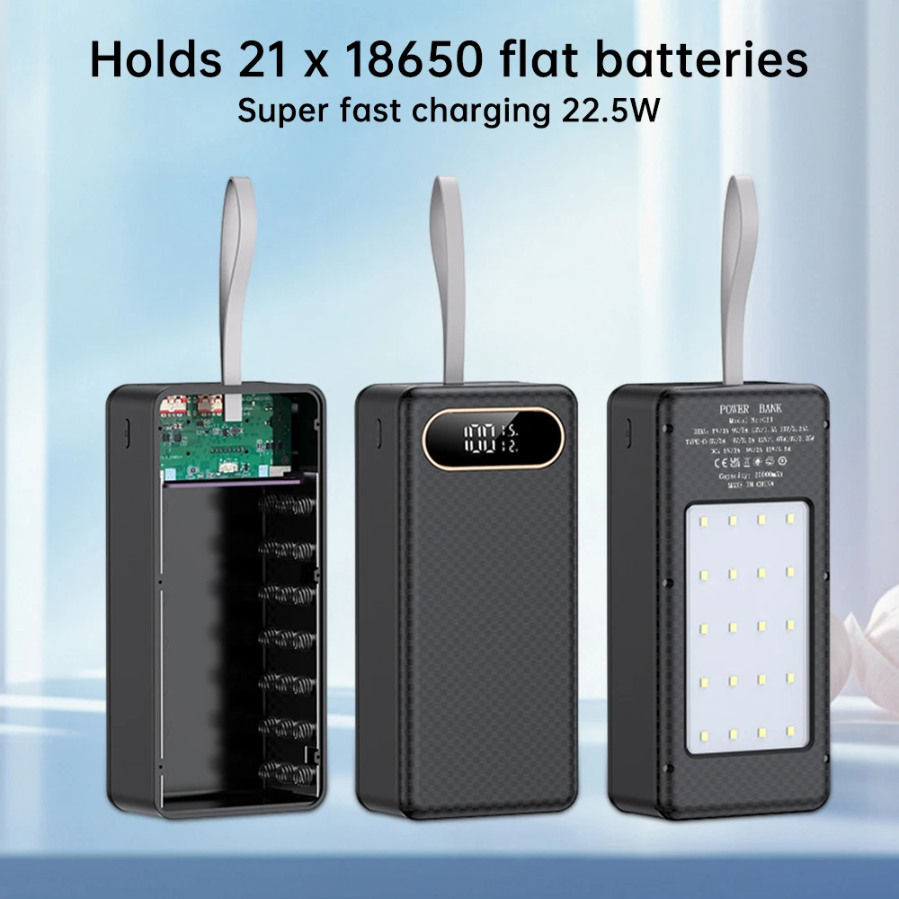 21-teiliges 18650 Batteriegehäuse DIY Mobile Power Box, lötfreies 22,5W Schnellladegerät mit DC/USB/Type-C Ausgang und LED-Licht für Outdoor-Stromversorgung – Detail 6