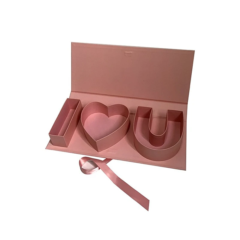 Ribbon Bow Flower Gift Box, Cardboard Letter, I Love You Shaped Packaging Box for Valentine's Day, Wedding, Birthday Party