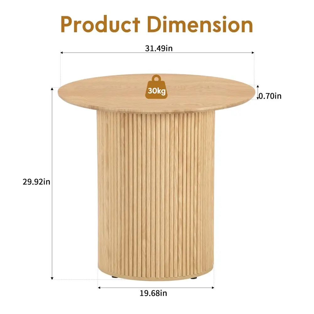 

31.5 Round Dining Table for 2 People, Small Kitchen Dinner Table with Fluted Wood Base, Farmhouse Circle Dining Tables for Home