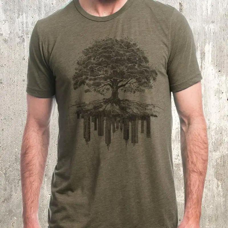 تي شيرت Tree and Crumbling City Men Tri Blend Olive