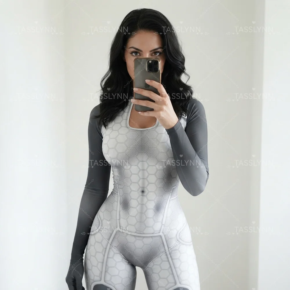 Sexy Miranda Lawson Cosplay Costume Zentai Bodysuit 3D Print White Black Sci-fi Full Body Jumpsuit Halloween Game Cos Costume view 6