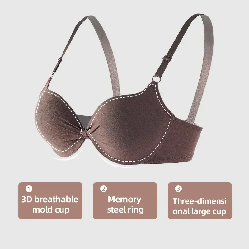 Push Intimate Women Lingerie AB Underwire Bralette Underwear Sexy Gathered Bra V Cup For Deep Backless Brassiere Up Bras Cotton